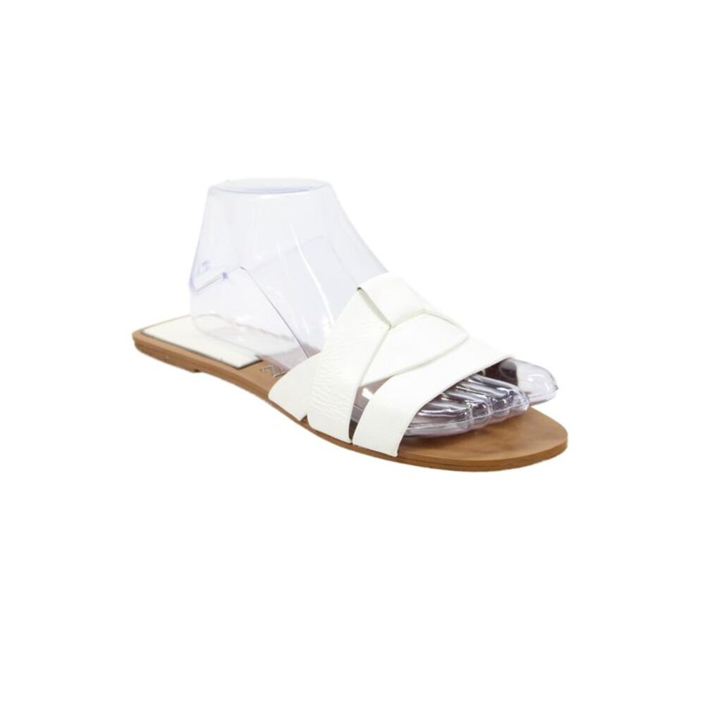 Zara Womens Leather Strappy Square Toe Mule Sandals White Size EUR 39
